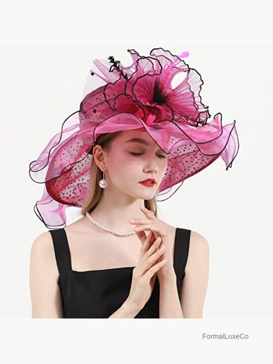 Wide Brim Feather Derby Fascinator Hat Formal Occasion Sun Visor main image 7